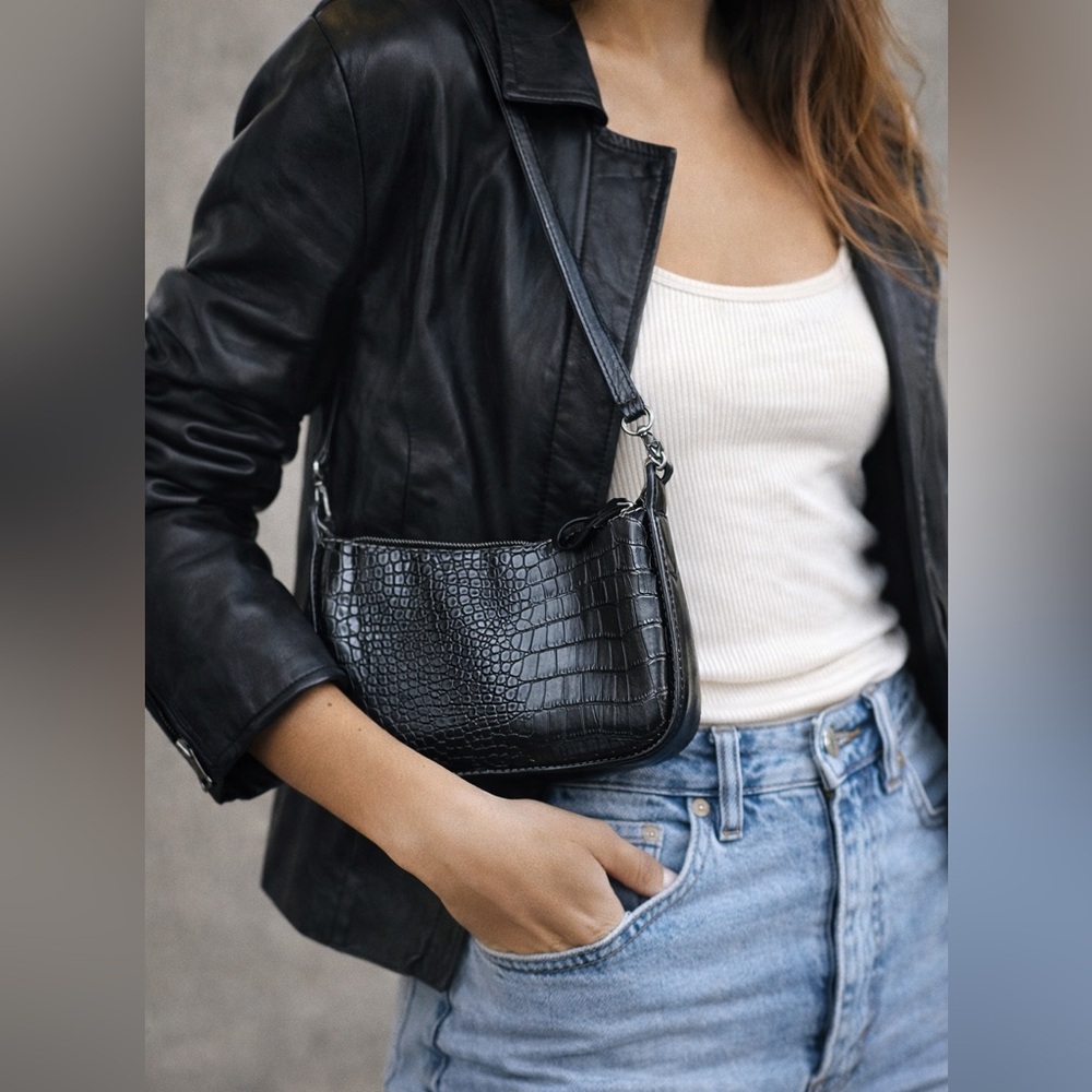 Nine West Black Croc Embossed Shoulder Bag